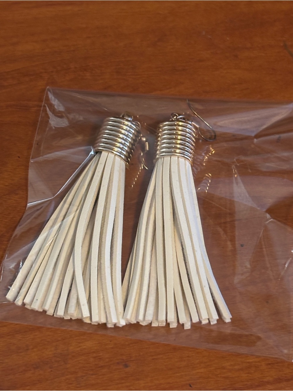 White Tassel Drop Earrings with Silver Caps